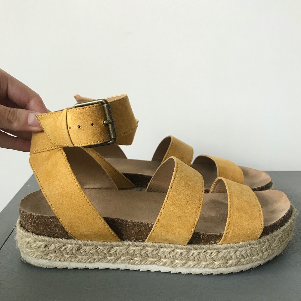 Yellow Espadrille Platform Sandals 9